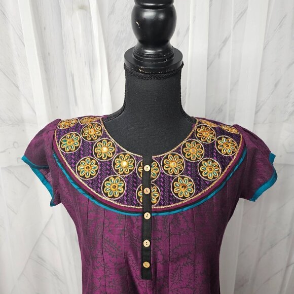 NWT Pothy's Purple Orange Floral Embroidered Ethnic Boho Babydoll Blouse Size XL - Picture 2 of 14
